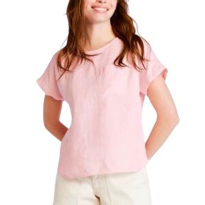 LL Bean linen light pink boxy fit crew neck pocket shirt M excellent condition